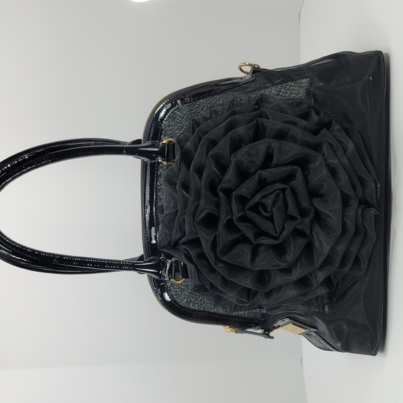 Valentino Garavani Handbags - Valentino Black Sheer Petals Rose Done Satchel-Stunning.